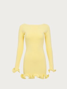Ruffle Hem Mini Dress in Butter Yellow